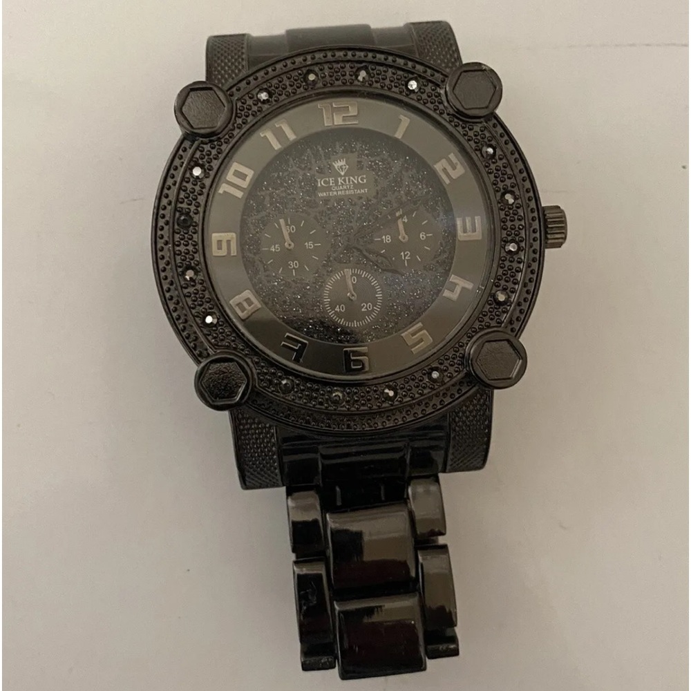 Ice King Watch Mens Large Black Case Chrono Dial